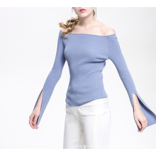 PK18CH004 knit wool cashmere knitted lady sweater boat neck off shoulders pullover